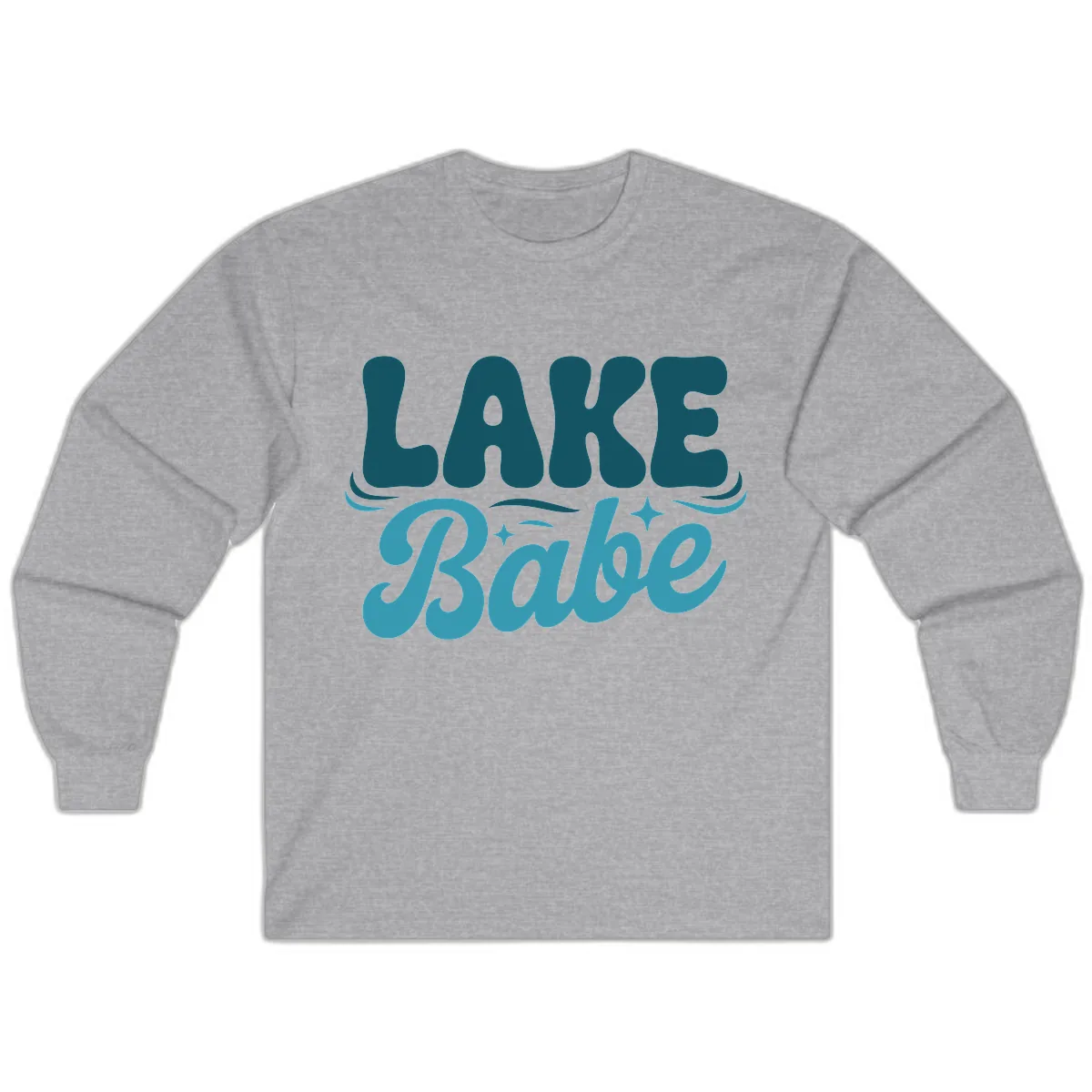 Retro Lake Babe Graphic Design Long Sleeve in Sport Grey