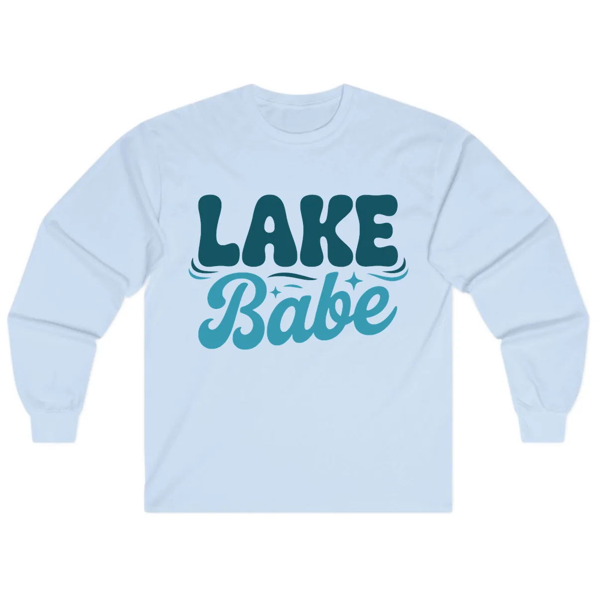 Retro Lake Babe Graphic Design Long Sleeve in Light Blue