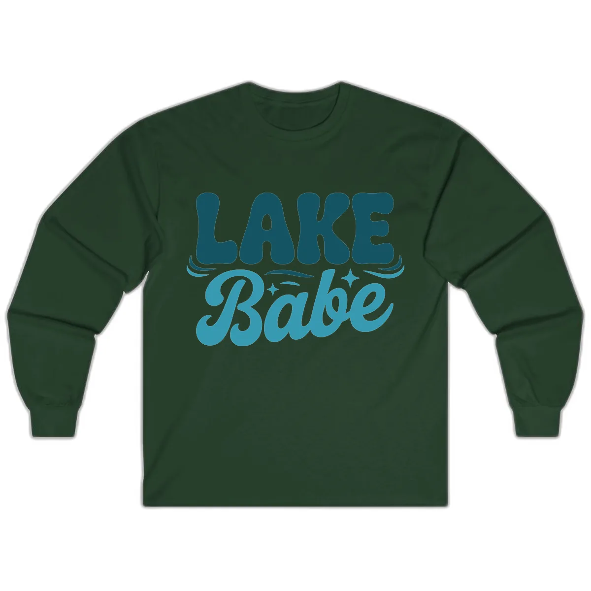 Retro Lake Babe Graphic Design Long Sleeve in Forest Green