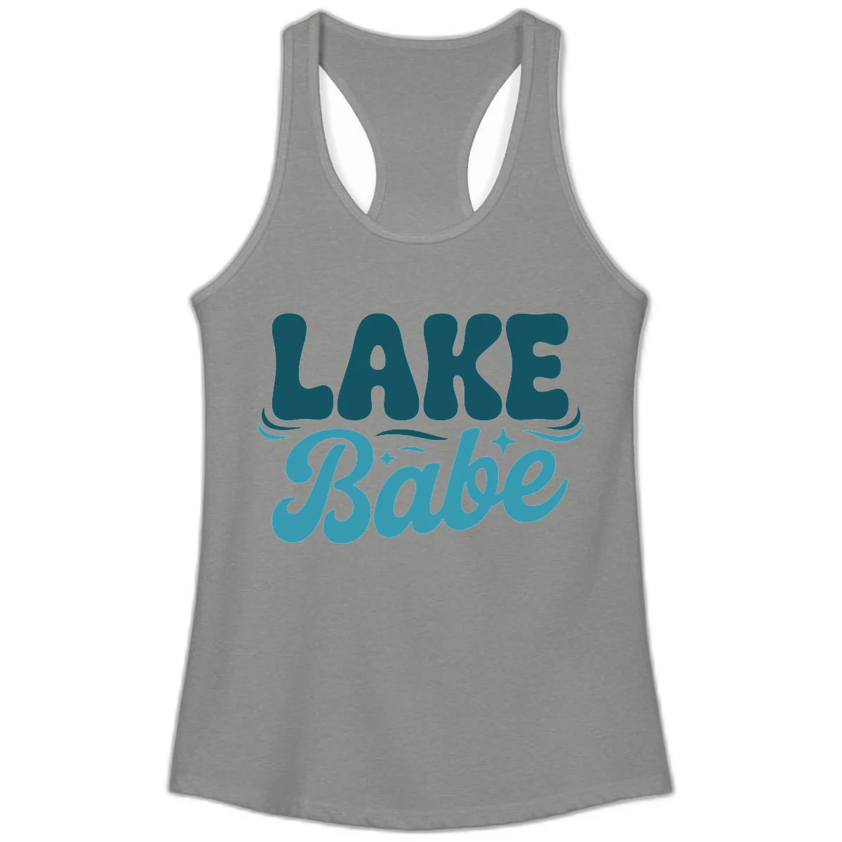 Retro Lake Babe Graphic Design Ladies Tank in Heather Grey