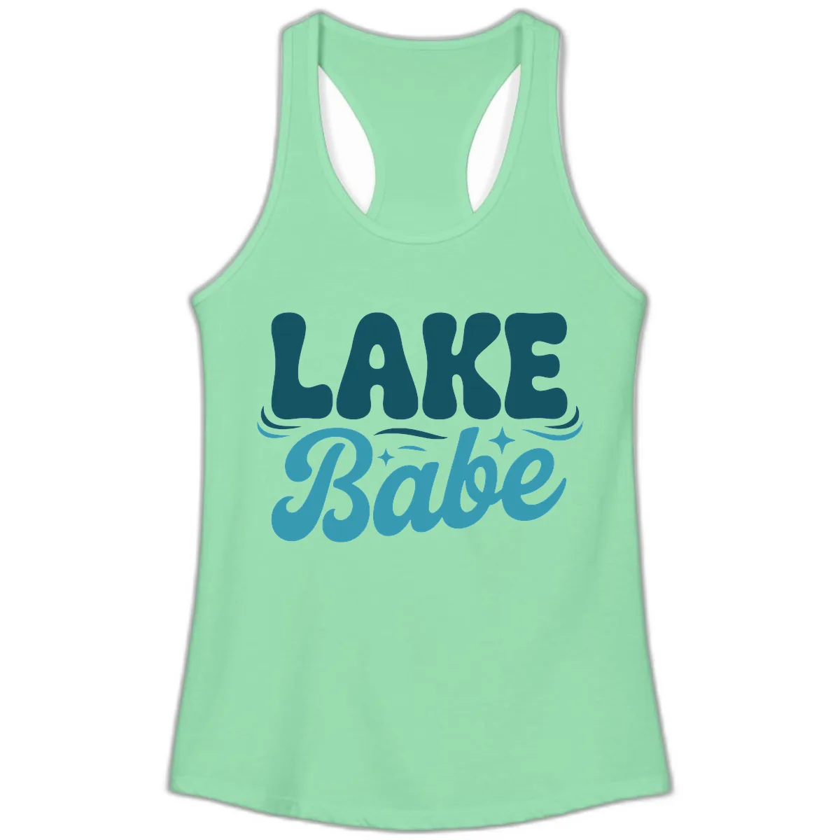 Retro Lake Babe Graphic Design Ladies Tank in Solid Mint