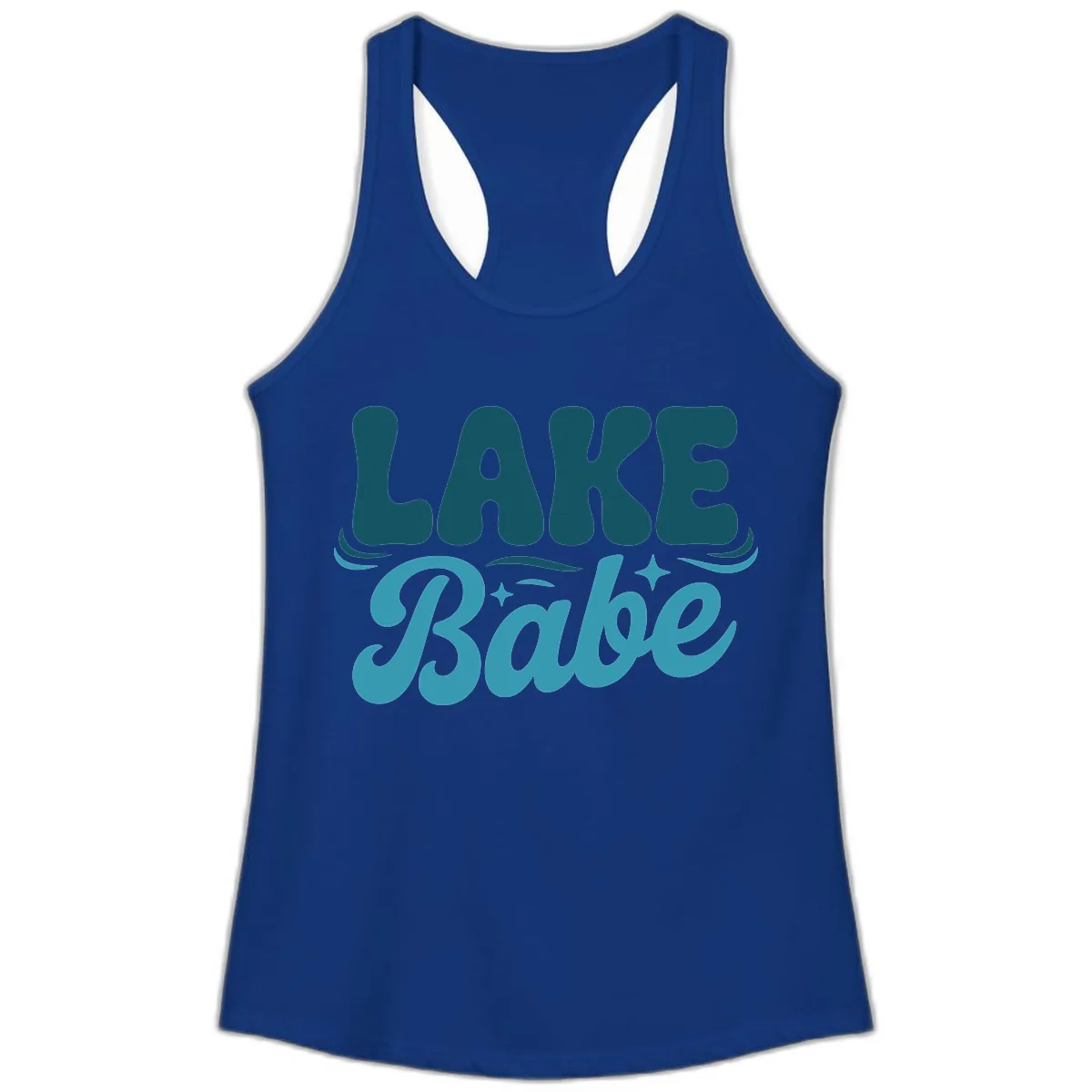 Retro Lake Babe Graphic Design Ladies Tank in Solid Royal
