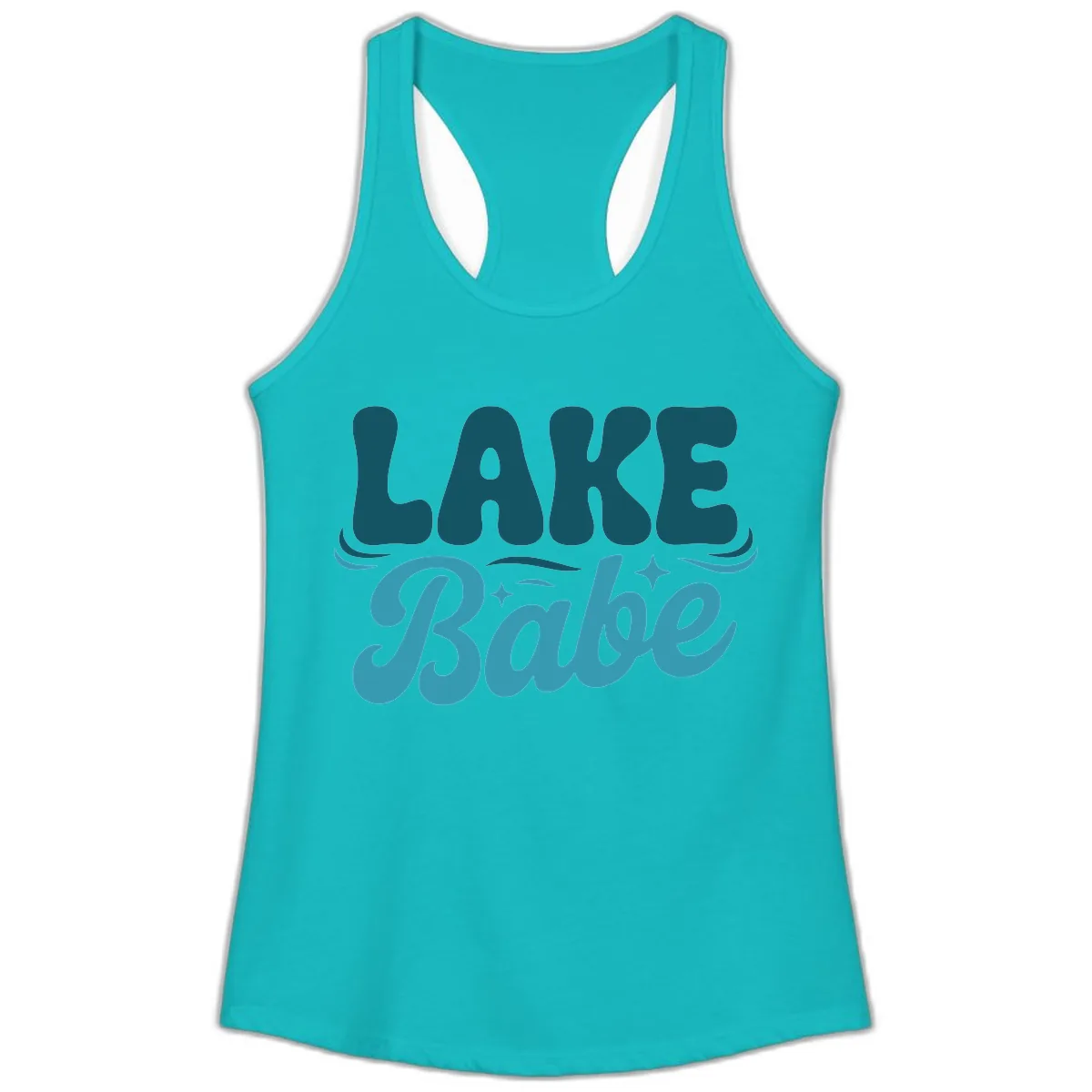 Retro Lake Babe Graphic Design Ladies Tank in Tahiti Blue