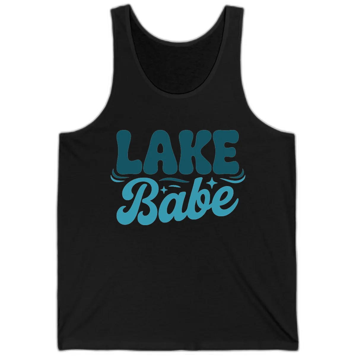 Retro Lake Babe Graphic Design Tank in Black