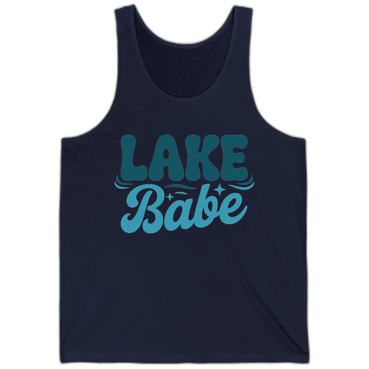 Retro Lake Babe Graphic Design Tank in Navy