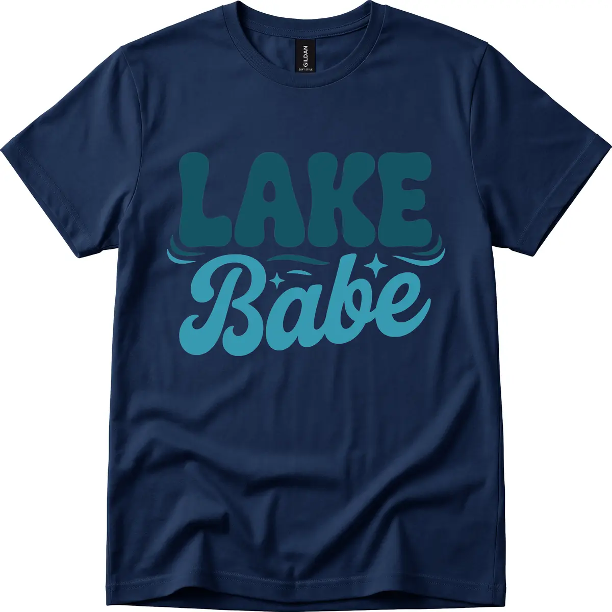 Retro Lake Babe Graphic Design T-Shirt in Navy