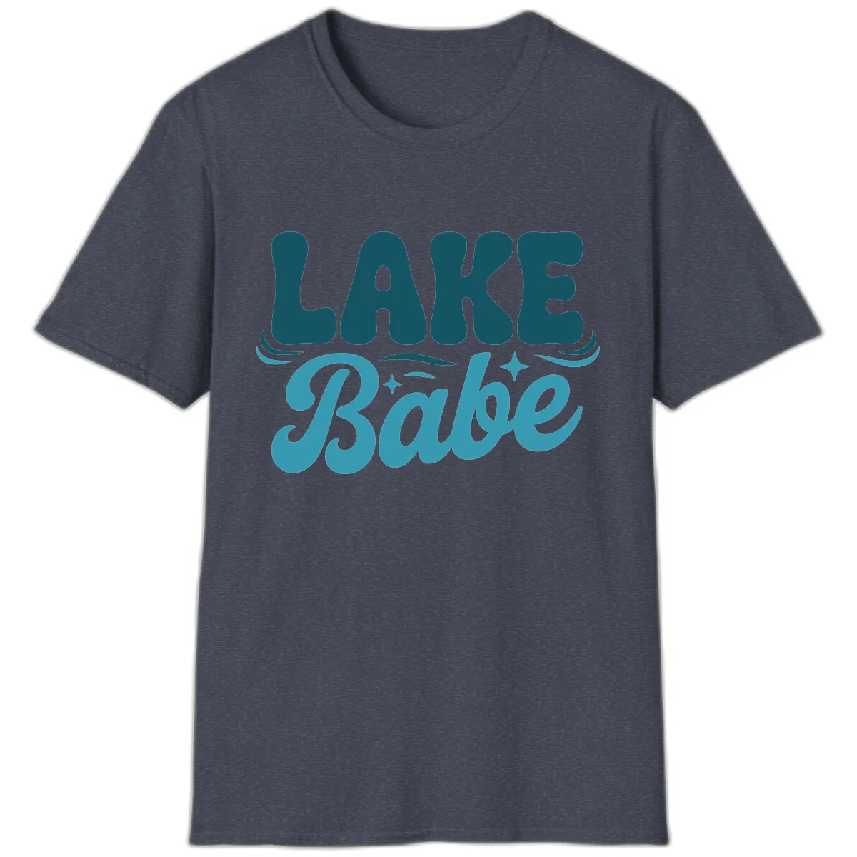 Retro Lake Babe Graphic Design T-Shirt in Heather Navy