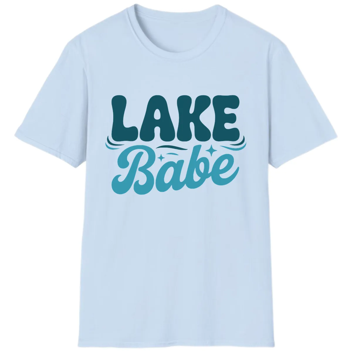 Retro Lake Babe Graphic Design T-Shirt in Light Blue