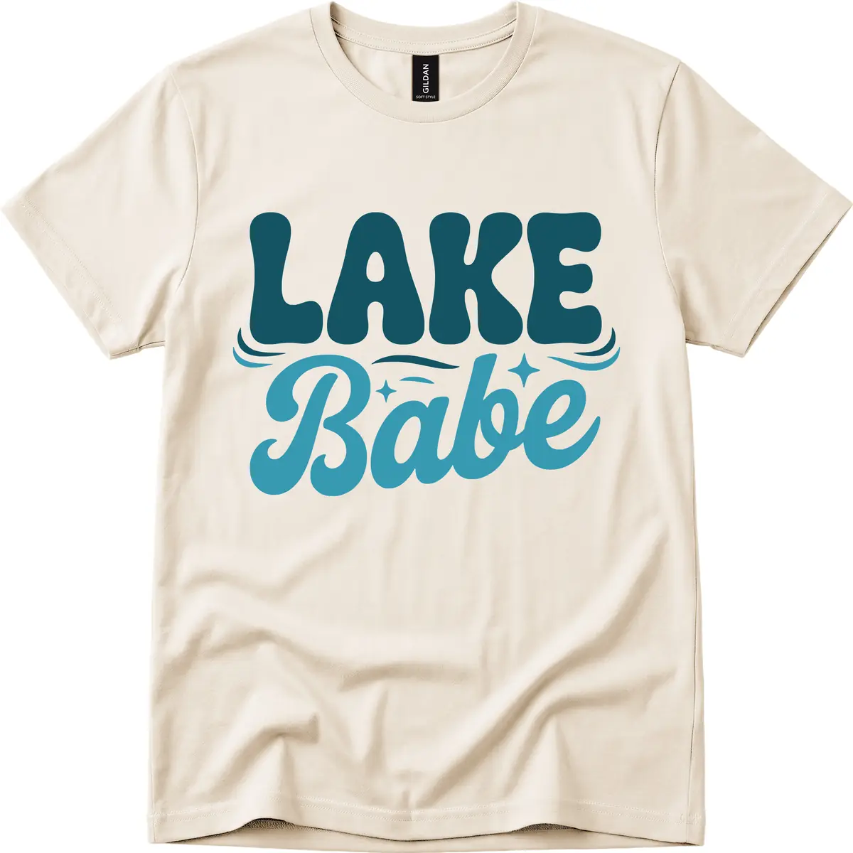 Retro Lake Babe Graphic Design T-Shirt in Natural