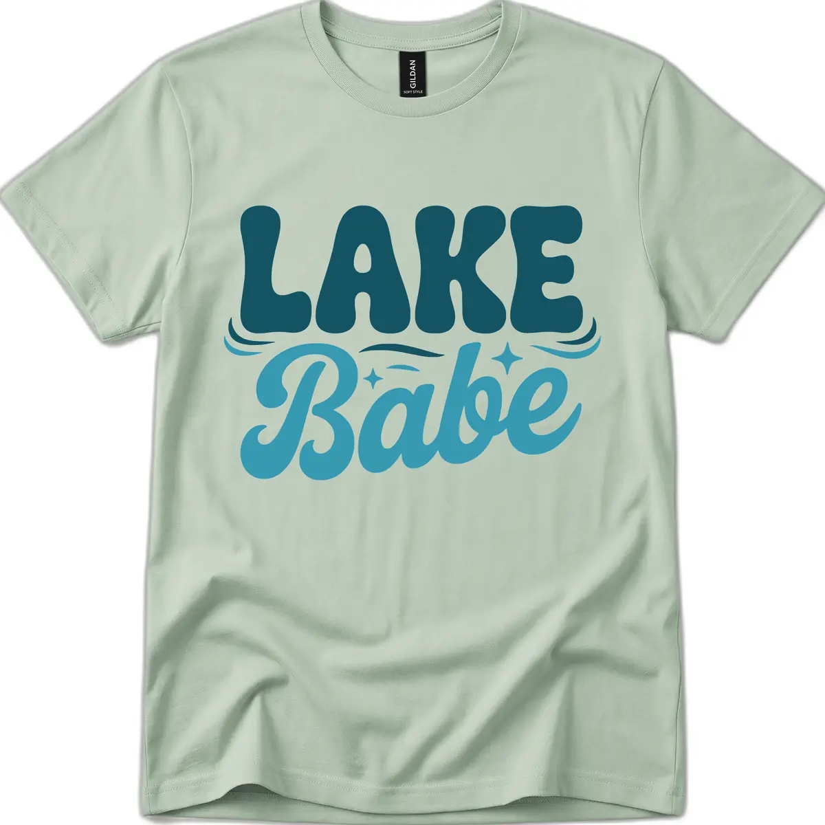 Retro Lake Babe Graphic Design T-Shirt in Sage