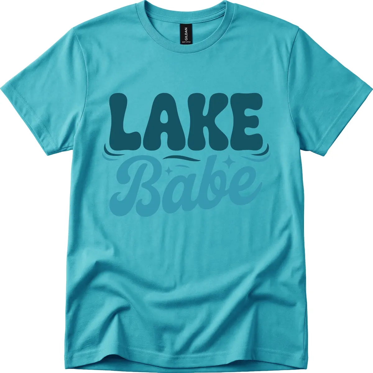 Retro Lake Babe Graphic Design T-Shirt in Tropical Blue