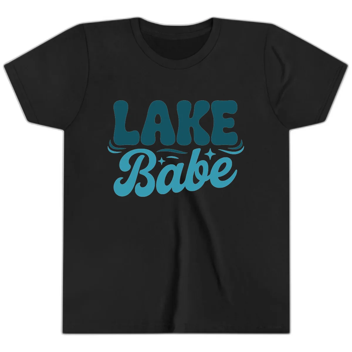 Retro Lake Babe Graphic Design Youth T-Shirt in Black