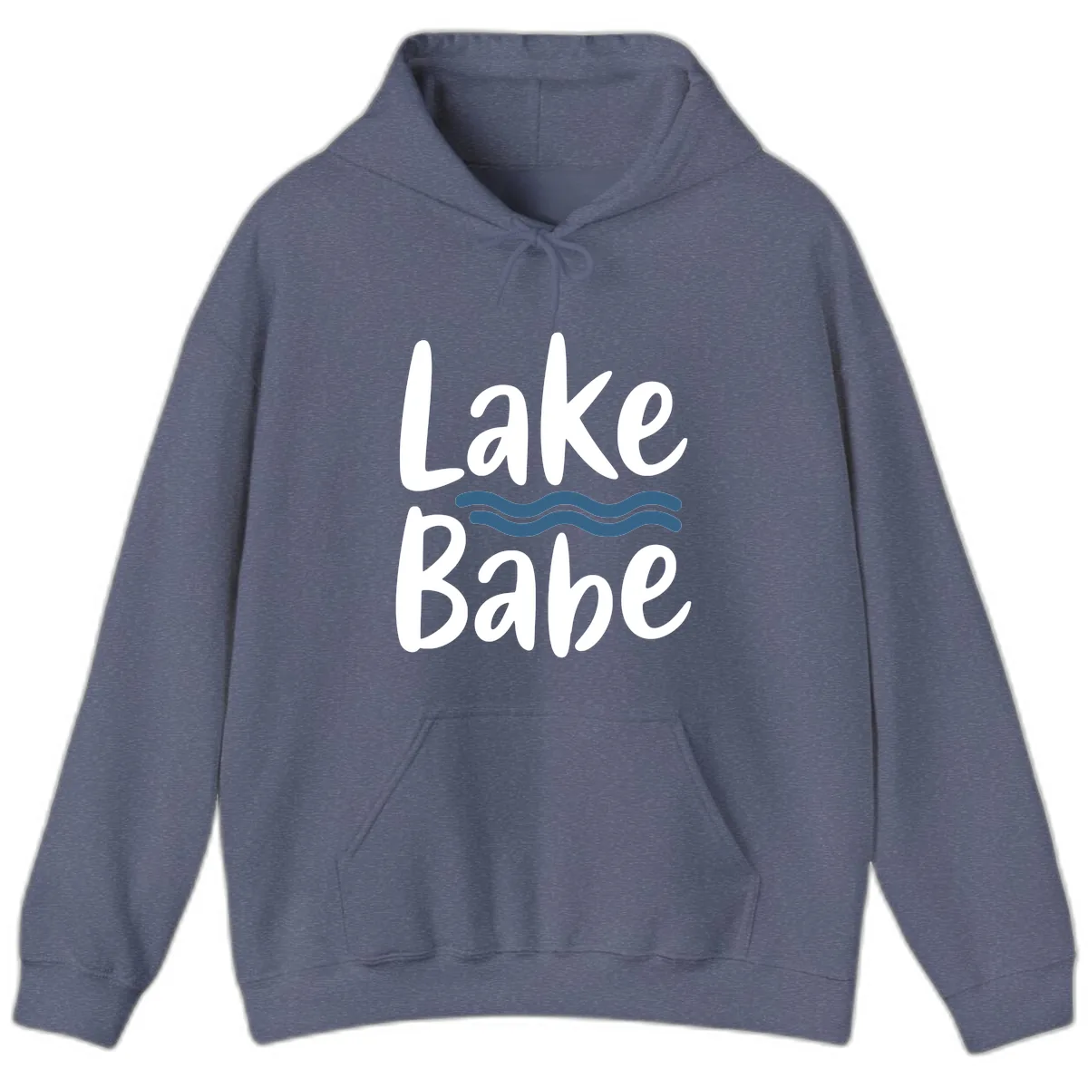 Lake Babe Typography Design Hoodie in Heather Navy