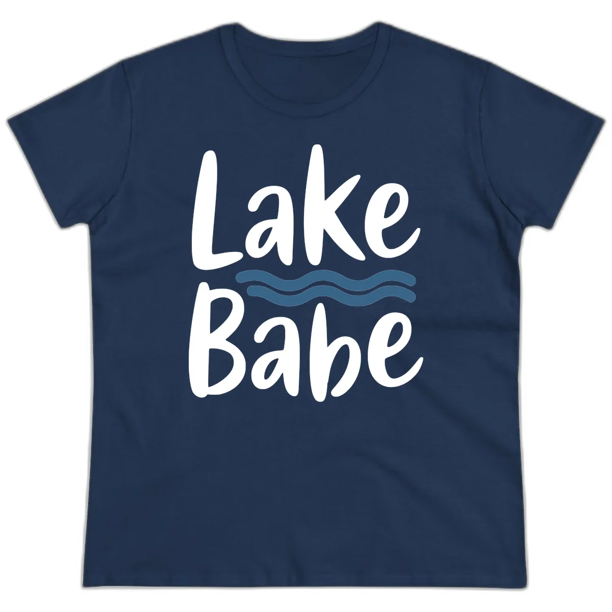 Lake Babe Typography Design Ladies Tee in Navy