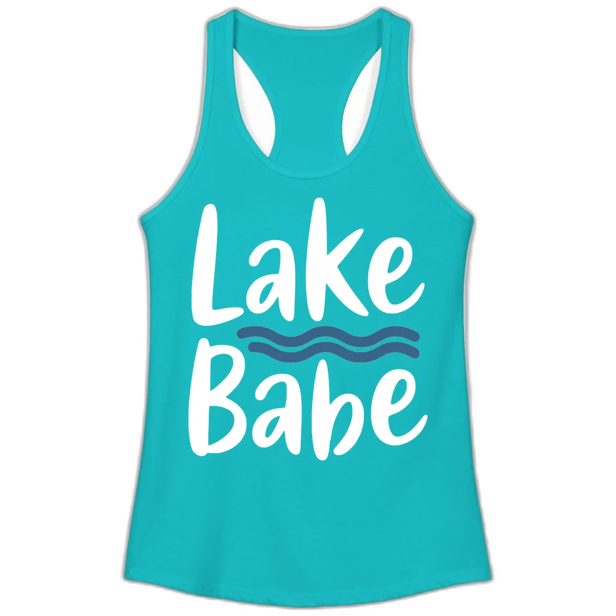 Lake Babe Typography Design Ladies Tank in Tahiti Blue