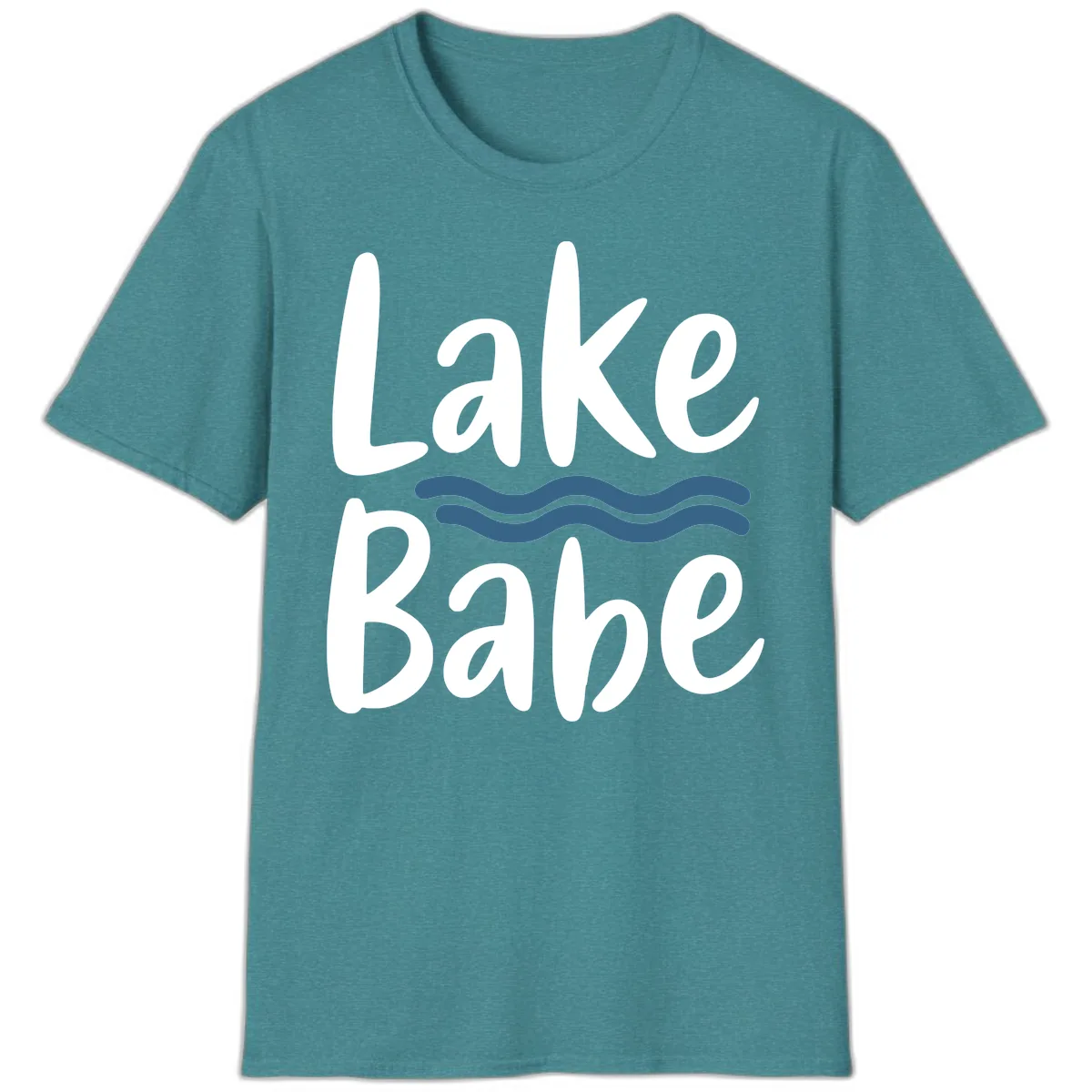 Lake Babe Typography Design T-Shirt in Heather Galapagos Blue