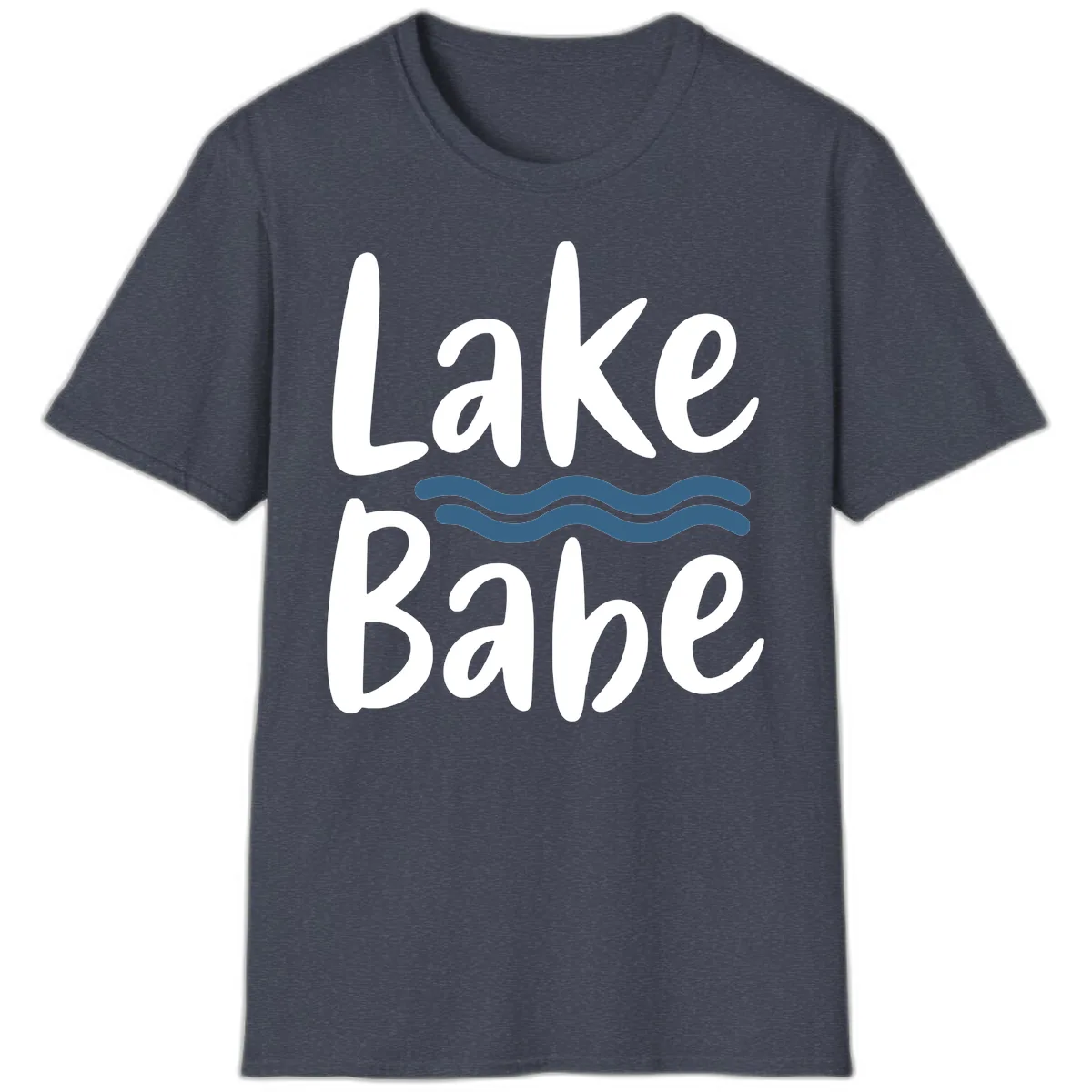 Lake Babe Typography Design T-Shirt in Heather Navy
