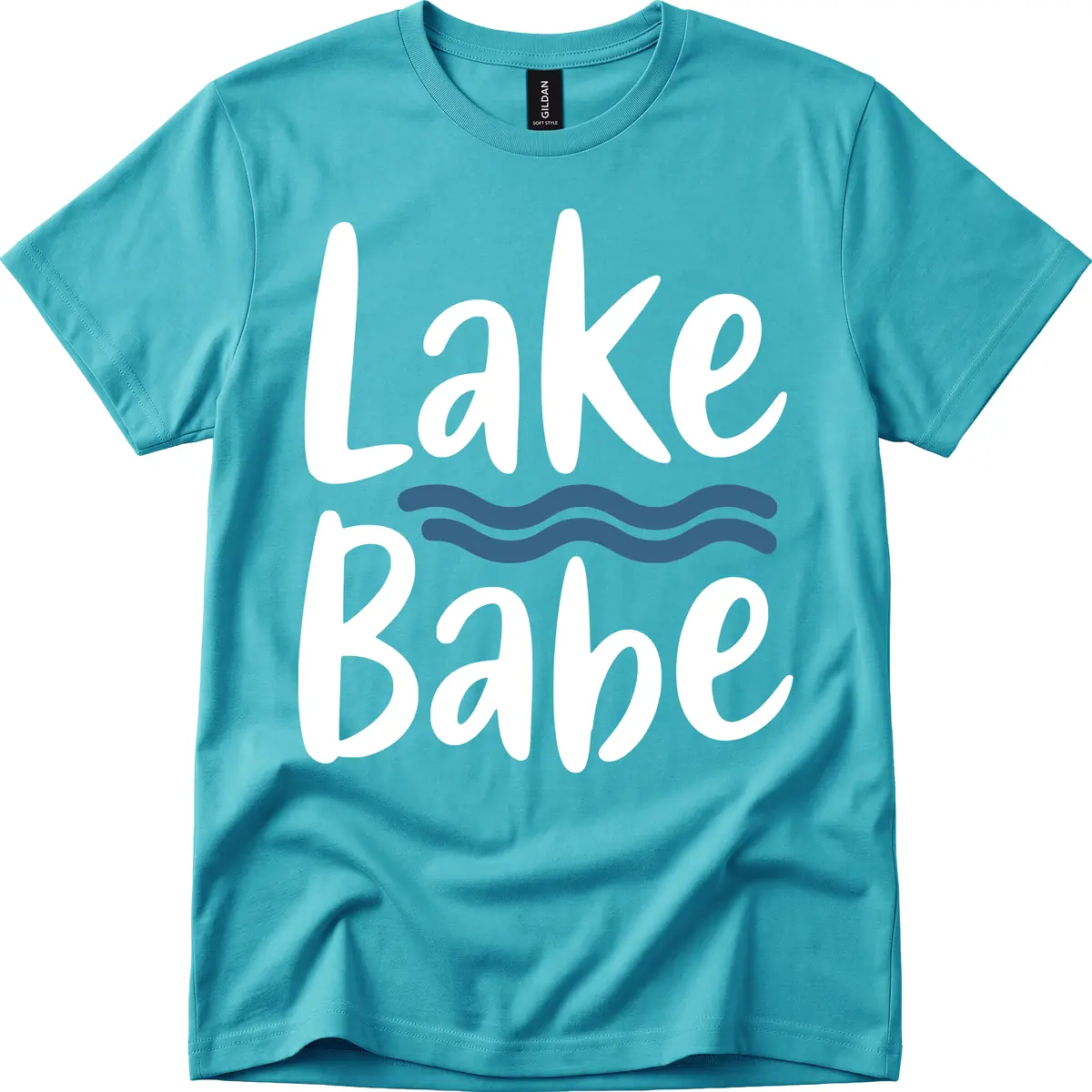 Lake Babe Typography Design T-Shirt in Tropical Blue