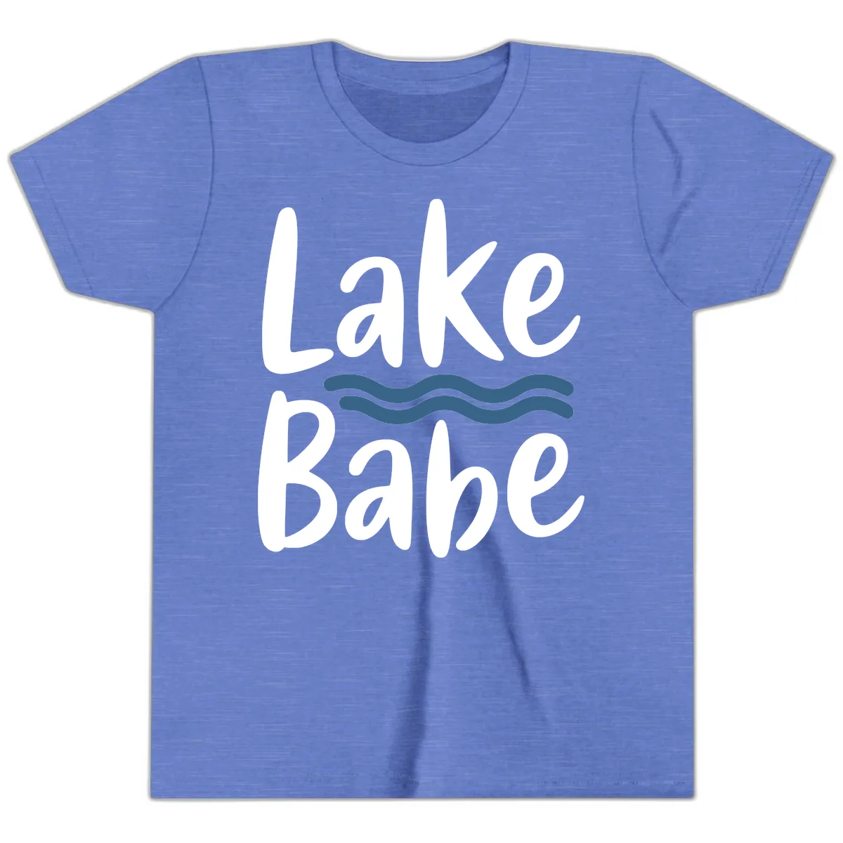 Lake Babe Typography Design Youth T-Shirt in Heather Columbia Blue