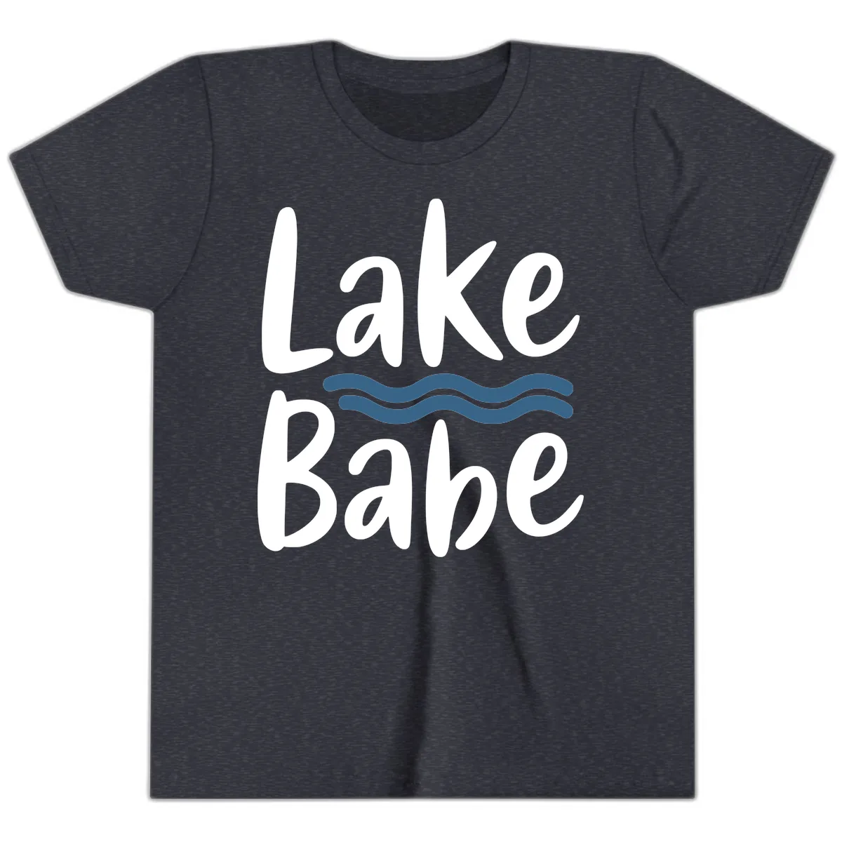 Lake Babe Typography Design Youth T-Shirt in Heather Navy