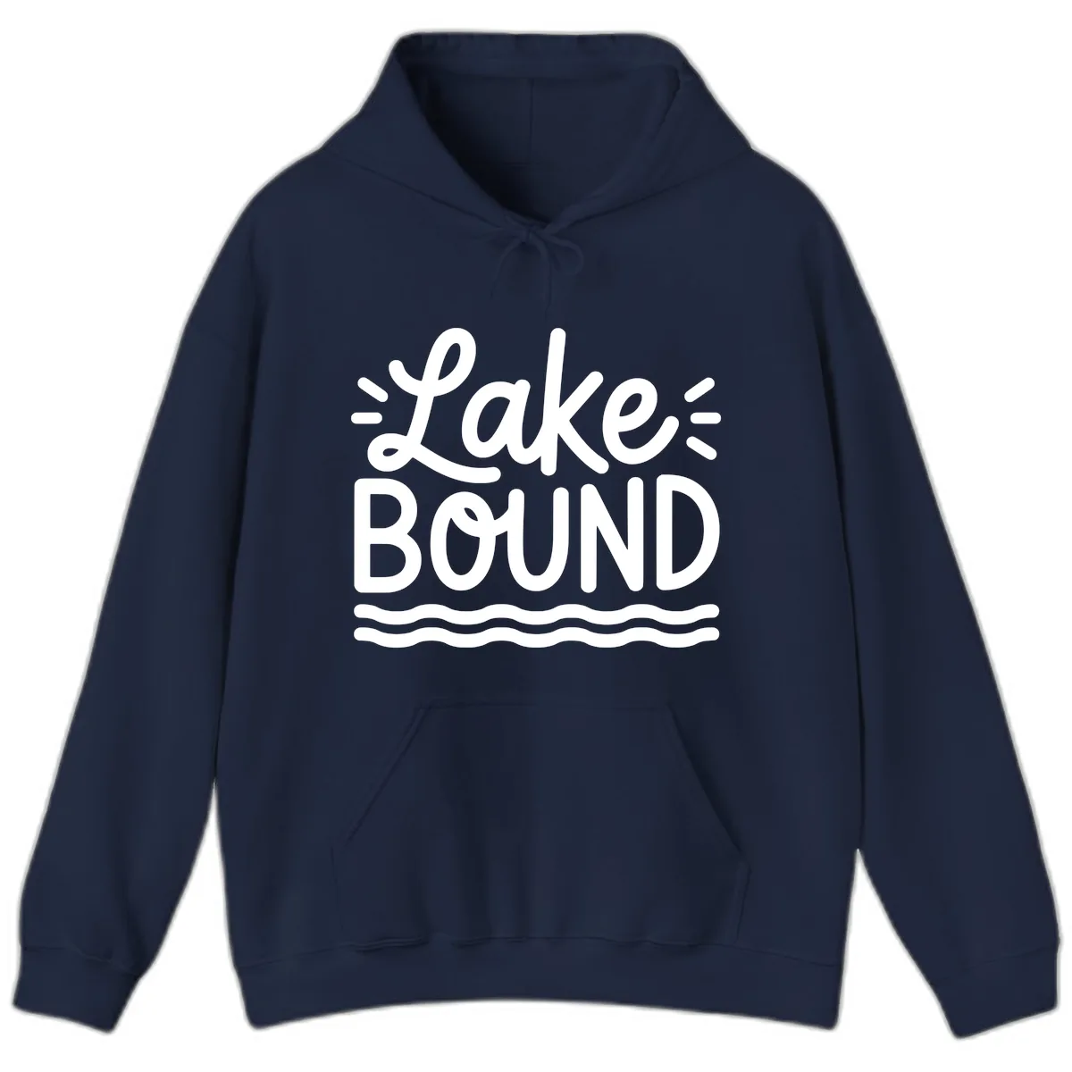 Lake Bound Typography Design Hoodie in Navy