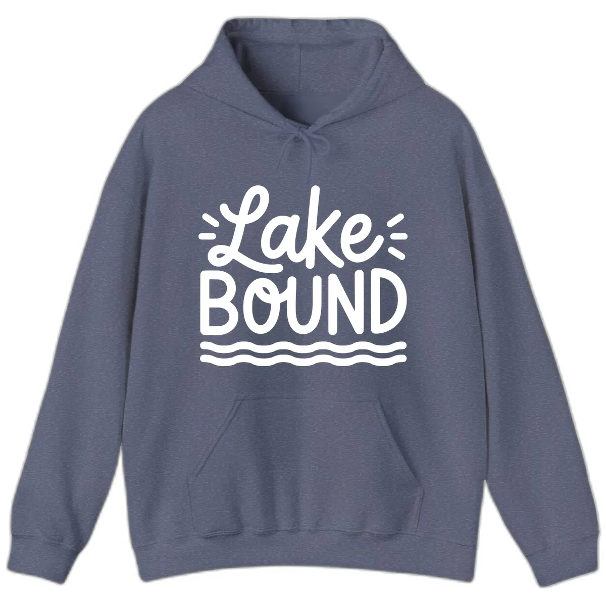 Lake Bound Typography Design Hoodie in Heather Navy