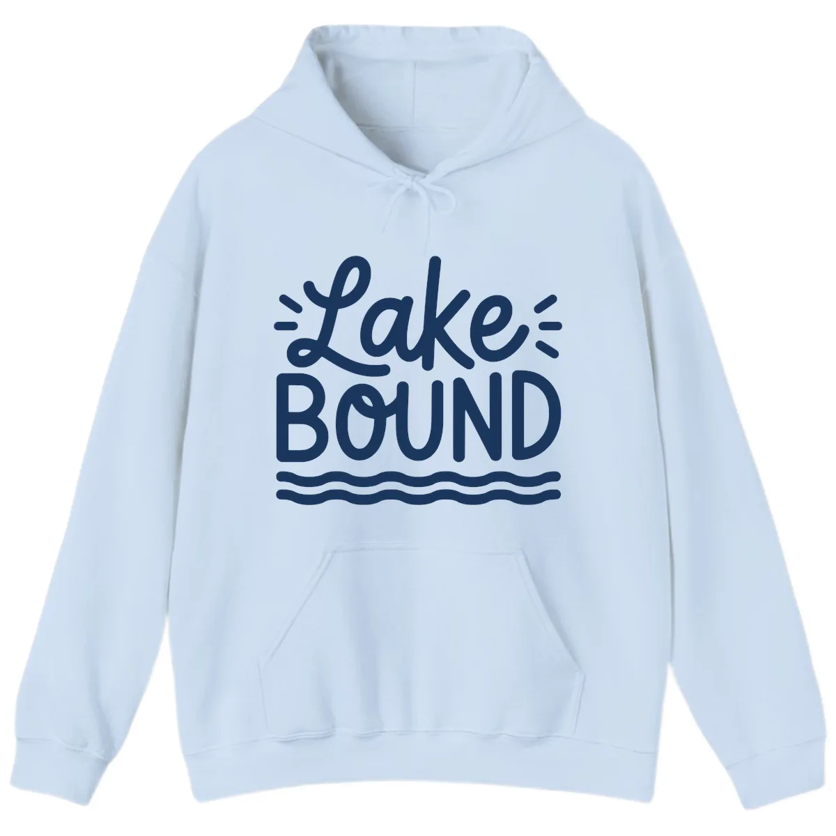 Lake Bound Typography Design Hoodie in Light Blue