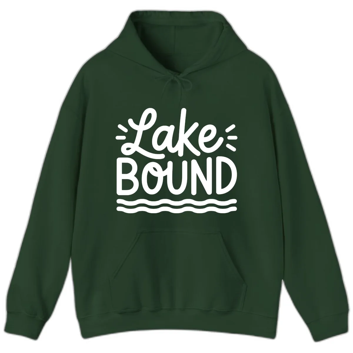 Lake Bound Typography Design Hoodie in Forest Green