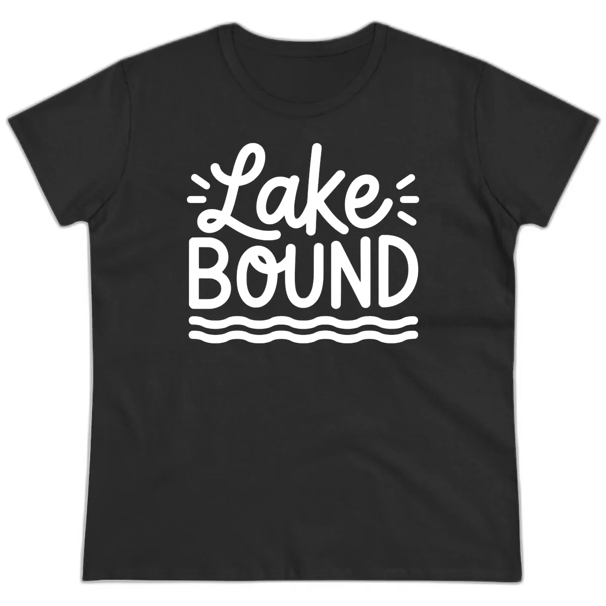 Lake Bound Typography Design Ladies Tee in Black