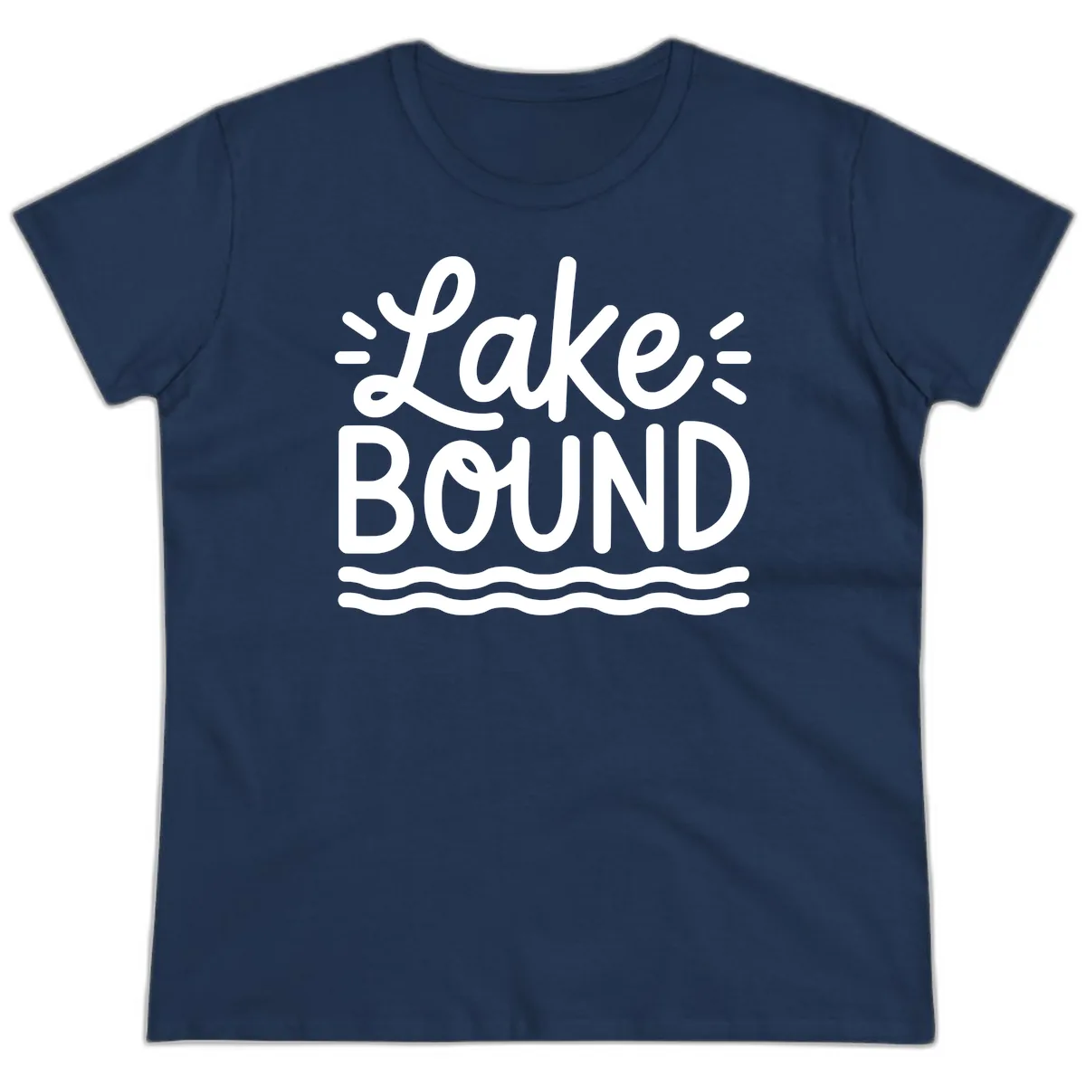 Lake Bound Typography Design Ladies Tee in Navy
