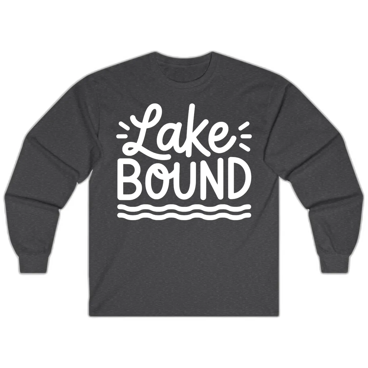 Lake Bound Typography Design Long Sleeve in Dark Heather