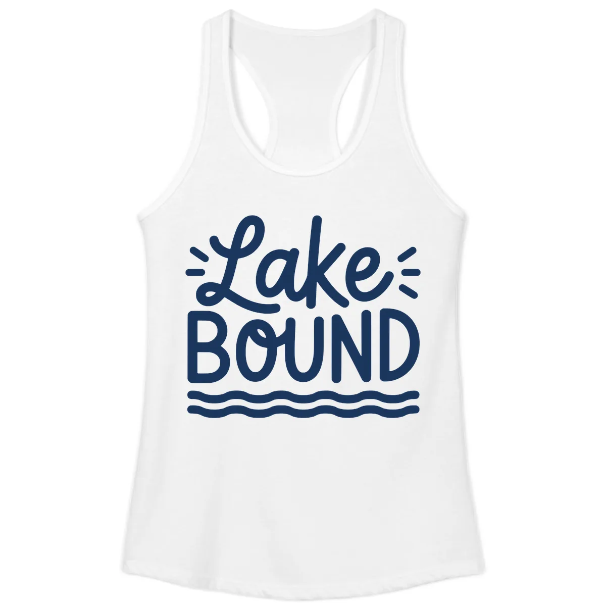 Lake Bound Typography Design Ladies Tank in White