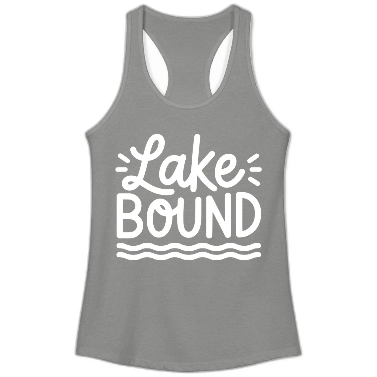 Lake Bound Typography Design Ladies Tank in Heather Grey
