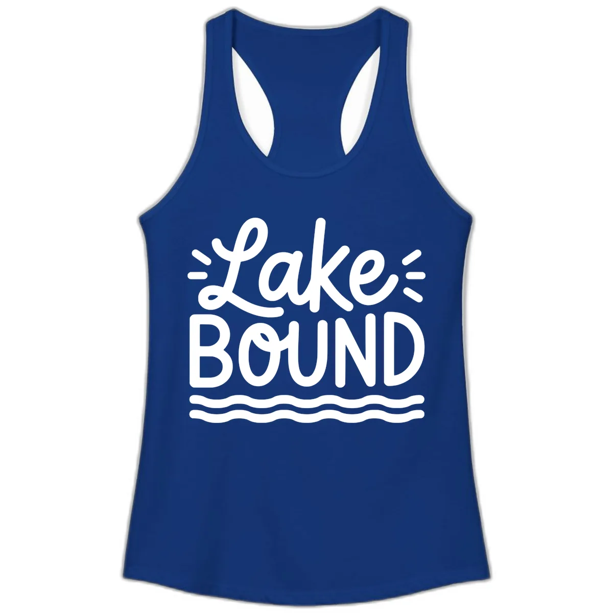 Lake Bound Typography Design Ladies Tank in Solid Royal