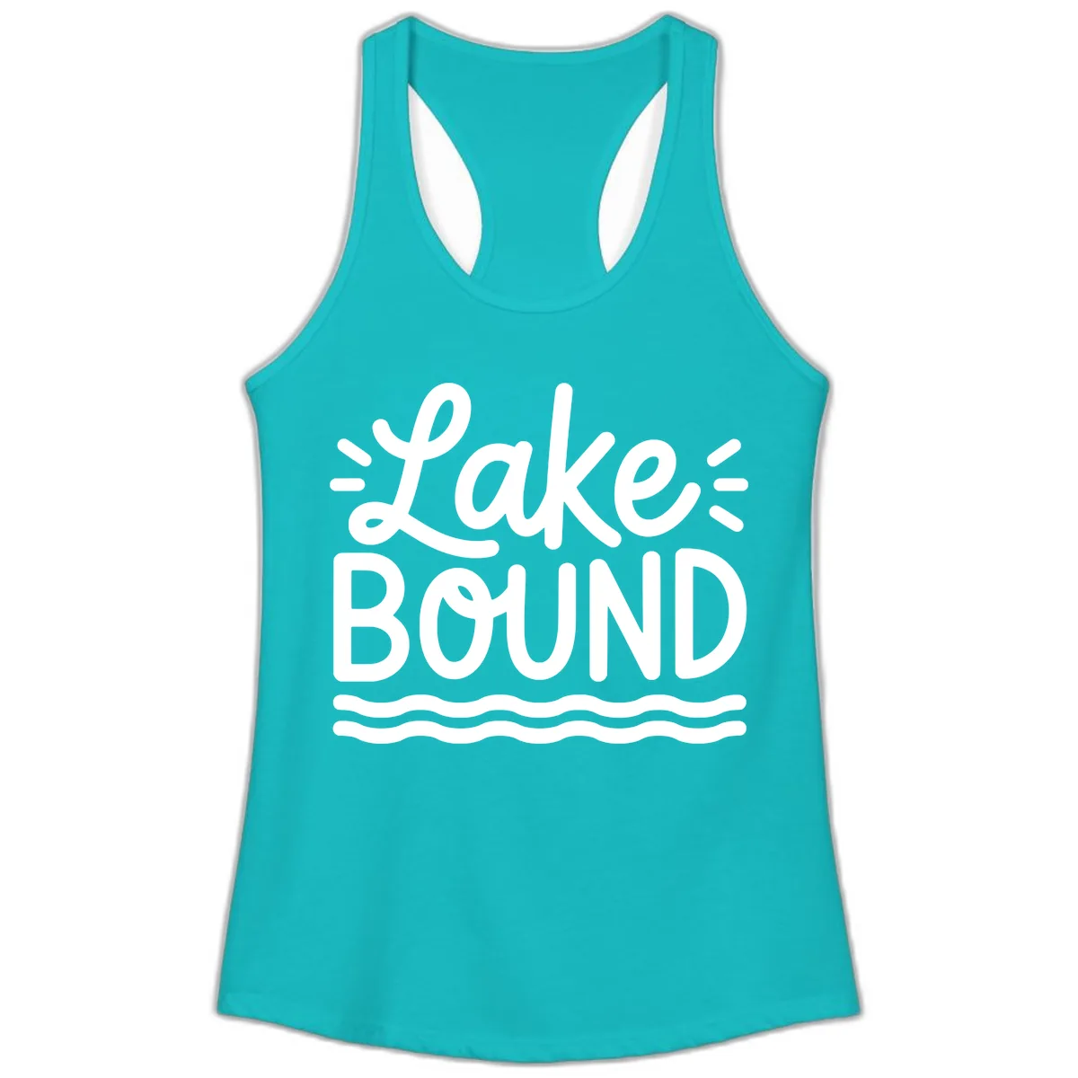 Lake Bound Typography Design Ladies Tank in Tahiti Blue