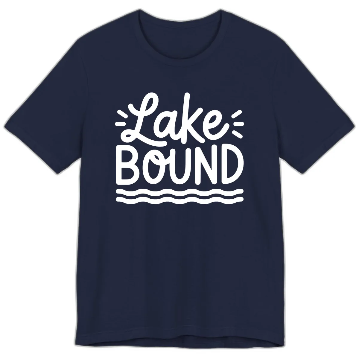 Lake Bound Typography Design Premium T-Shirt in Navy