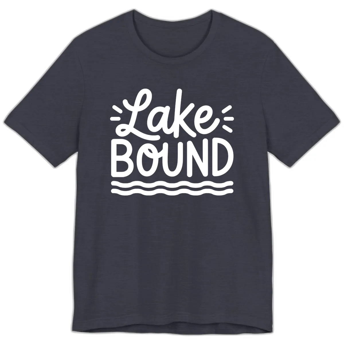 Lake Bound Typography Design Premium T-Shirt in Heather Midnight Navy