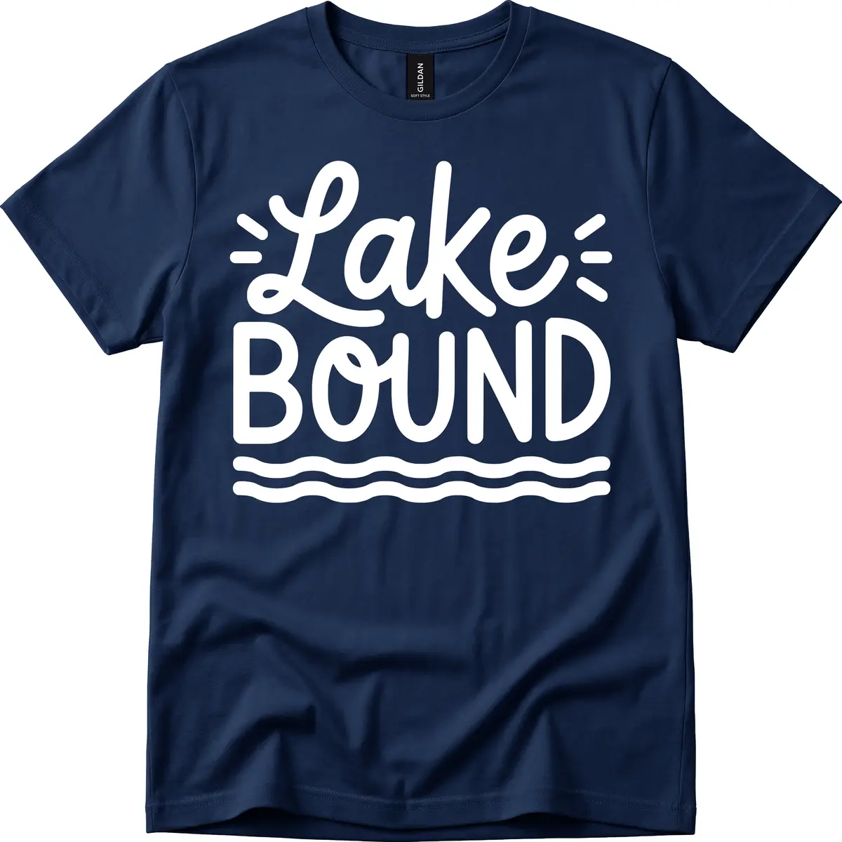 Lake Bound Typography Design T-Shirt in Navy