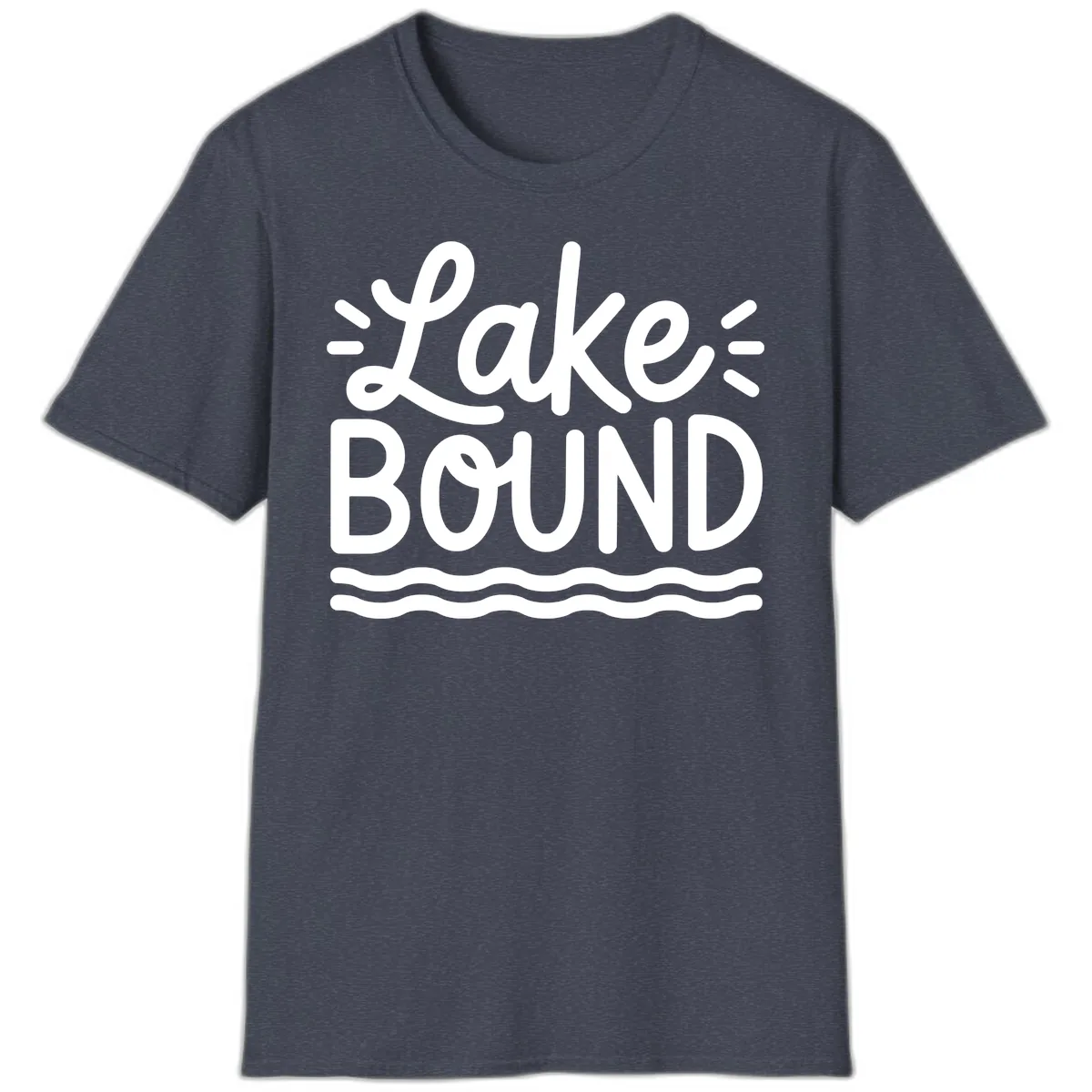 Lake Bound Typography Design T-Shirt in Heather Navy