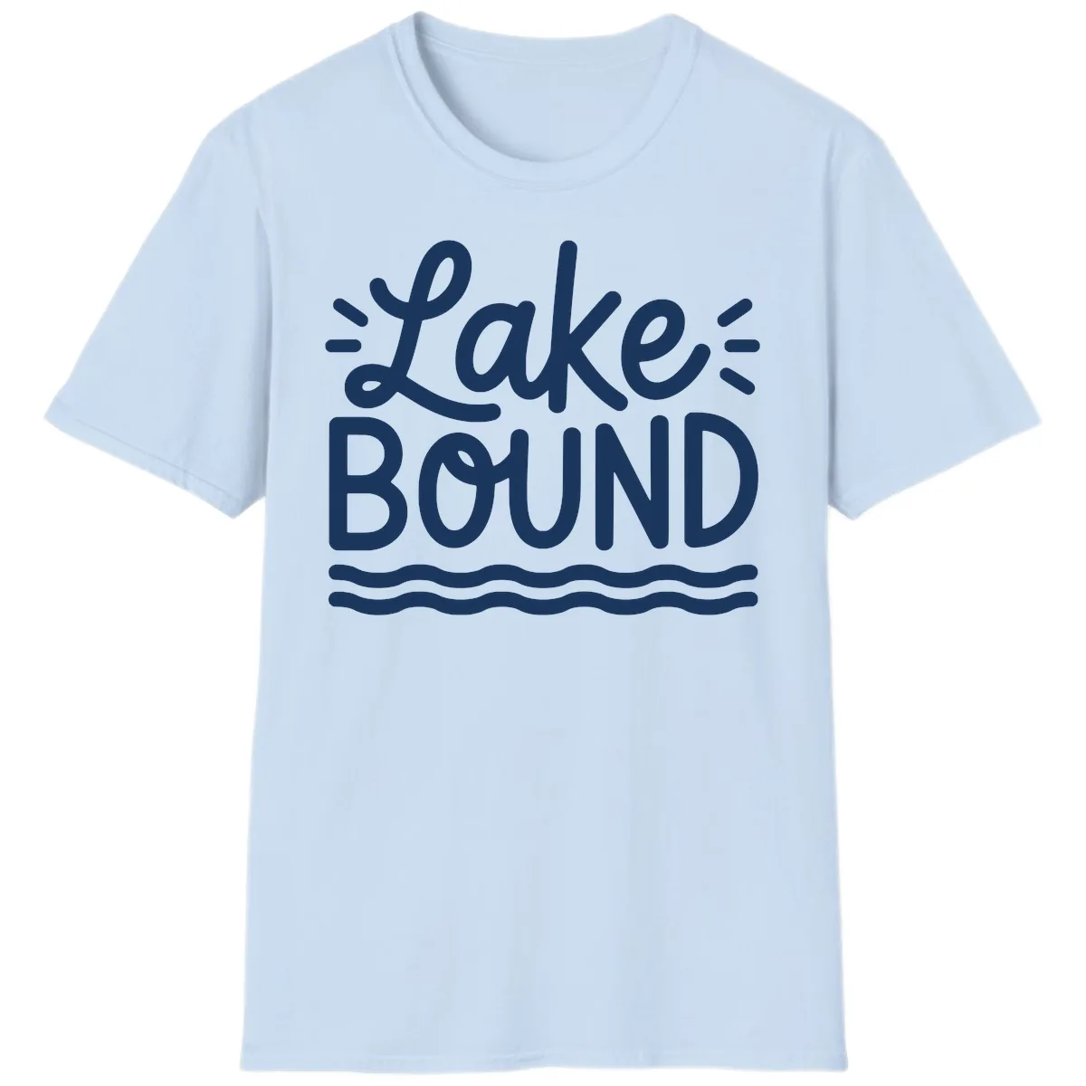 Lake Bound Typography Design T-Shirt in Light Blue