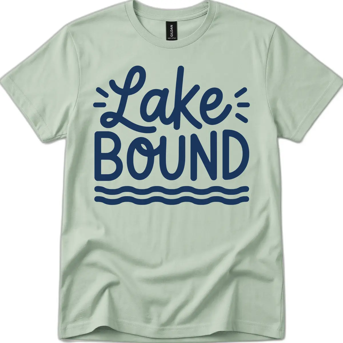 Lake Bound Typography Design T-Shirt in Sage