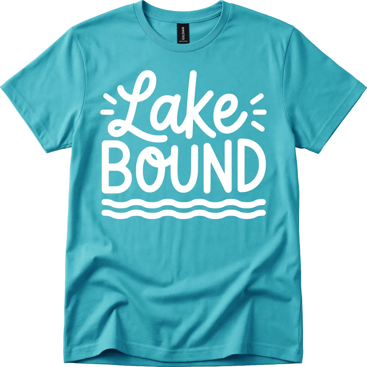 Lake Bound Typography Design T-Shirt in Tropical Blue