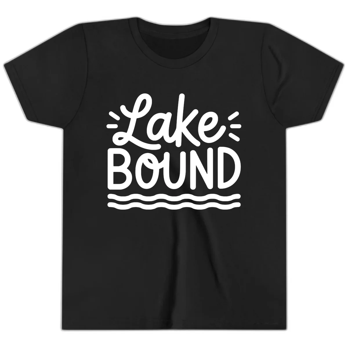 Lake Bound Typography Design Youth T-Shirt in Black