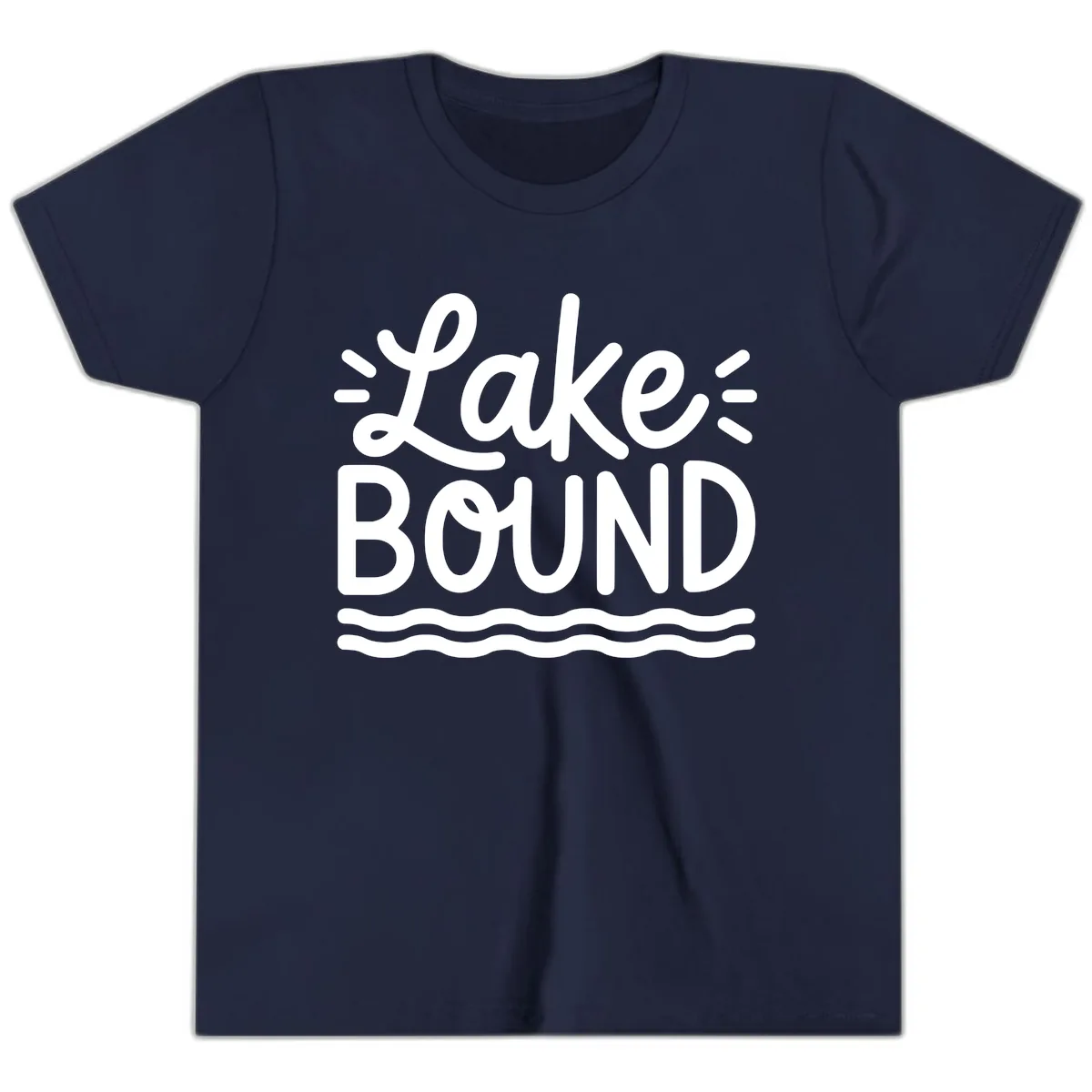 Lake Bound Typography Design Youth T-Shirt in Navy