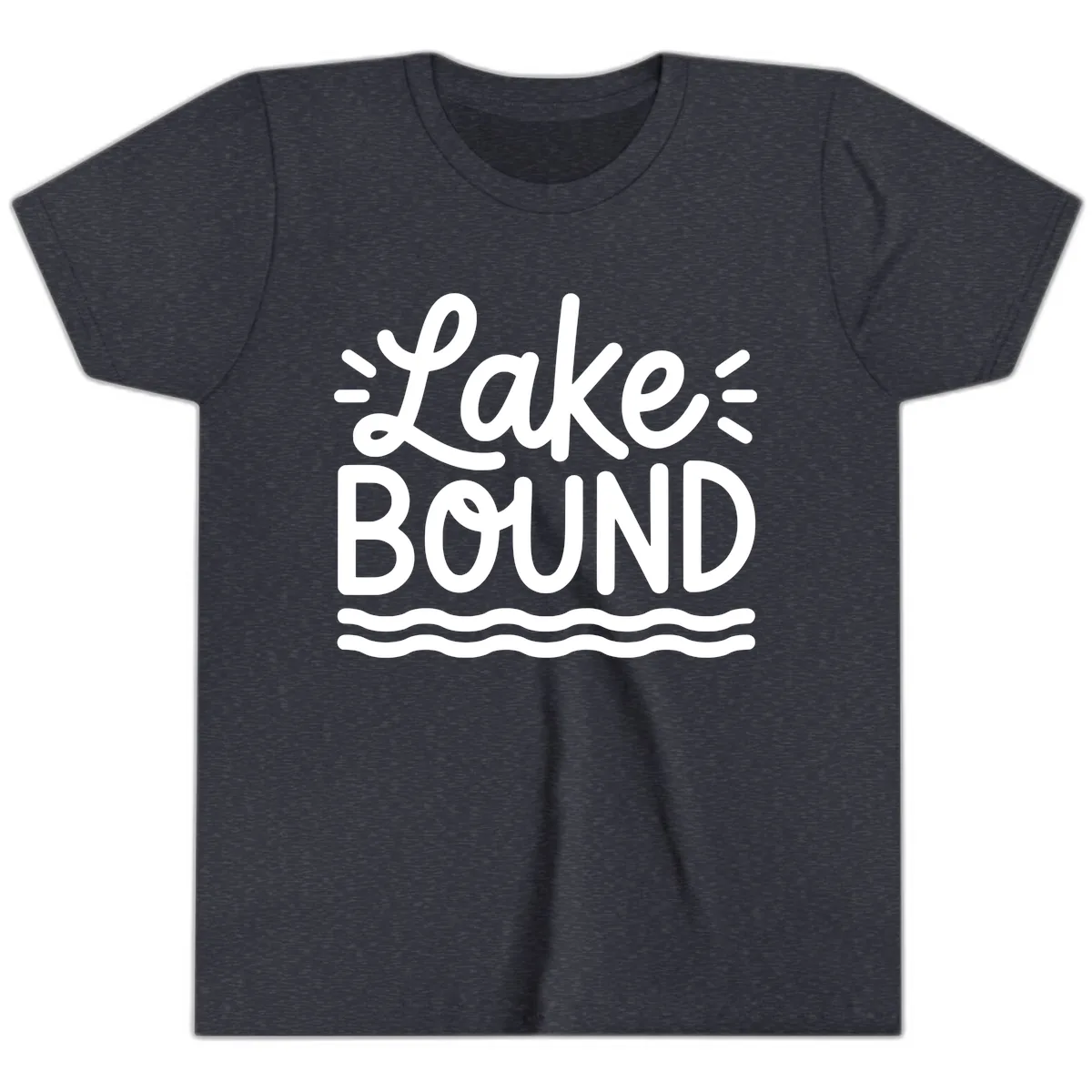 Lake Bound Typography Design Youth T-Shirt in Heather Navy