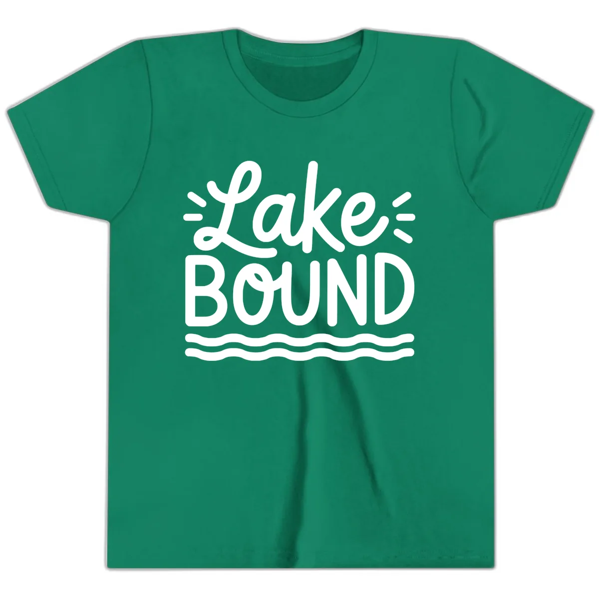 Lake Bound Typography Design Youth T-Shirt in Kelly