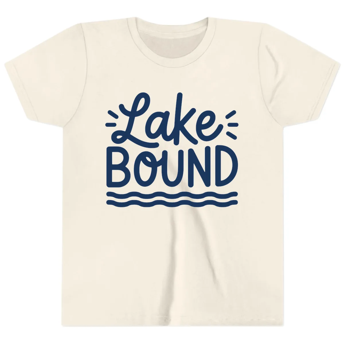 Lake Bound Typography Design Youth T-Shirt in Natural