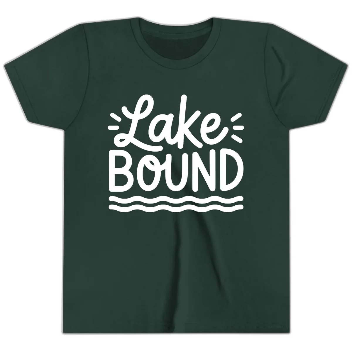 Lake Bound Typography Design Youth T-Shirt in Forest