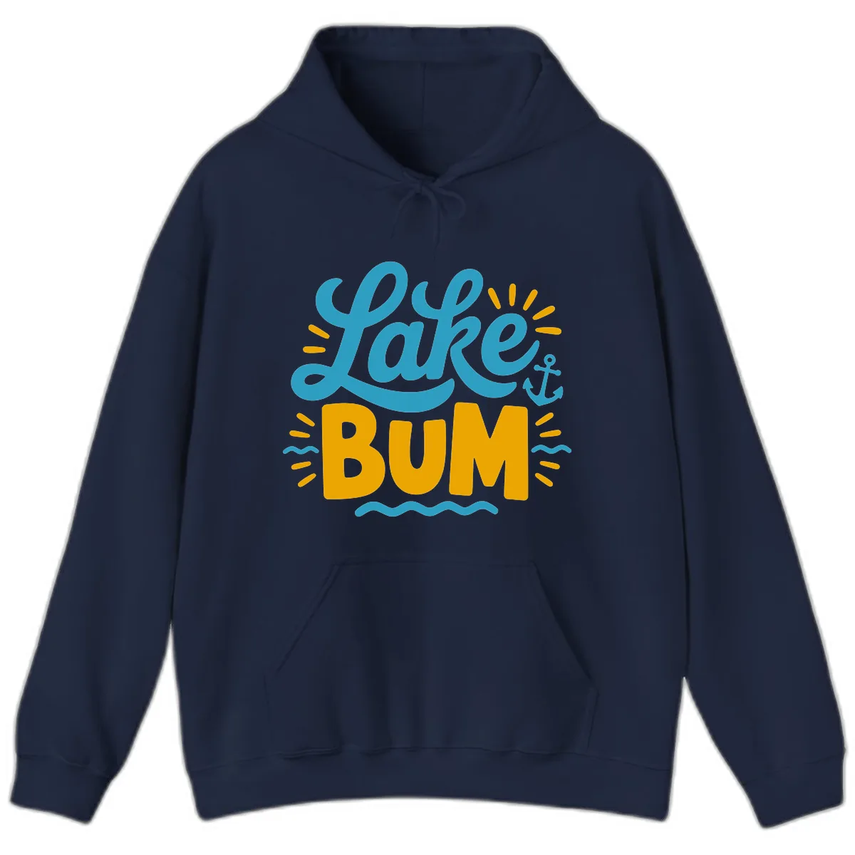 Lake Bum Typography Design Hoodie in Navy