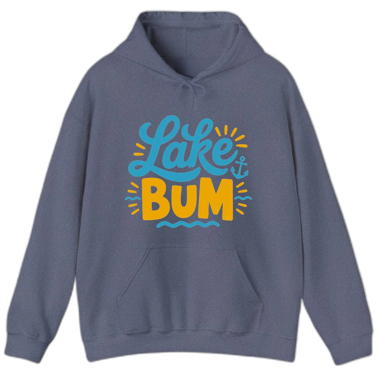 Lake Bum Typography Design Hoodie in Heather Navy